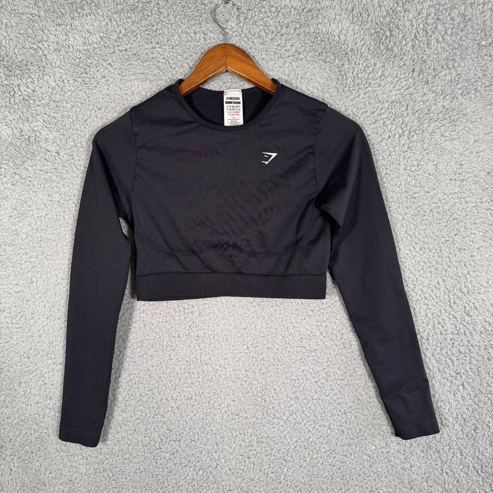 Gymshark Women’s Black Stretch Long Sleeve Crop Athletic Size Medium